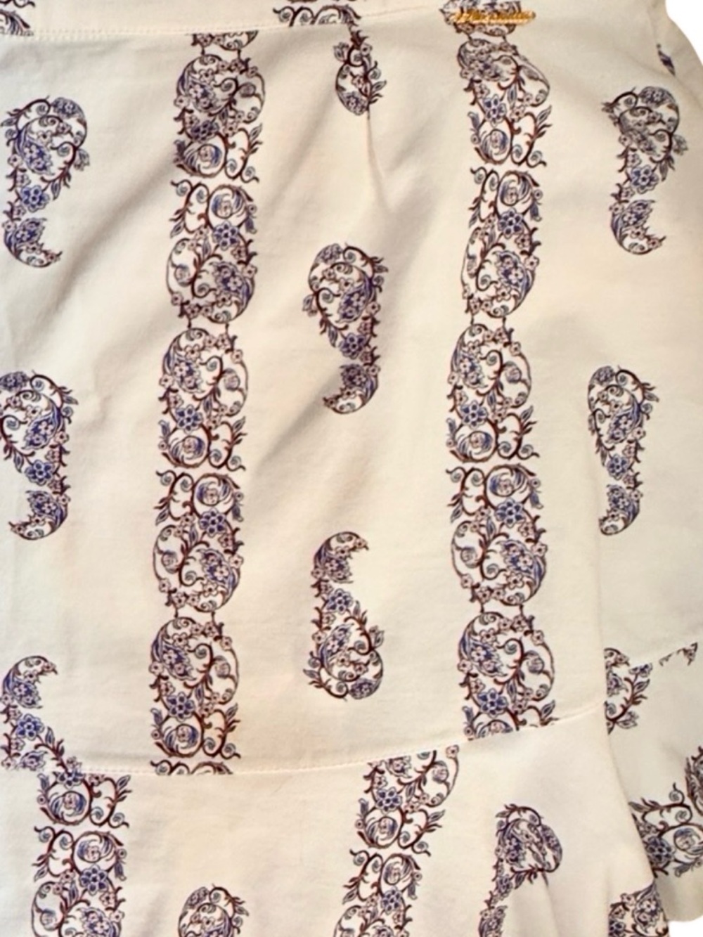 Festival READY Paisley High Low Skirt Ivory Blue Gold Trim Side Zip Sz XL - Picture 2 of 9
